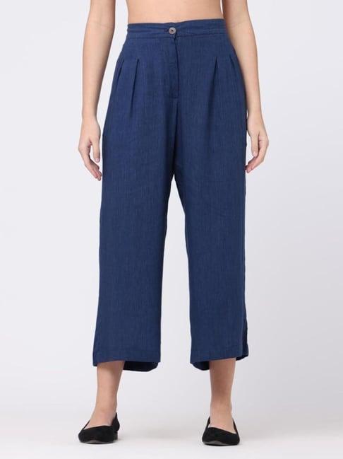 saltpetre classic tencel navy blue wide leg trousers