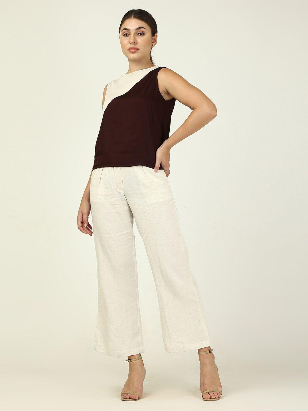 saltpetre colorblocked boat neck pure cotton top with trouser