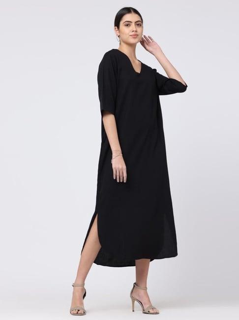 saltpetre elegant black maxi dress in tencel