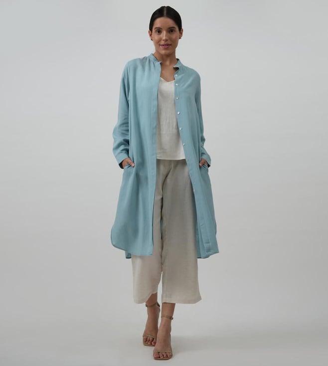 saltpetre elegant blue long shirt in linen