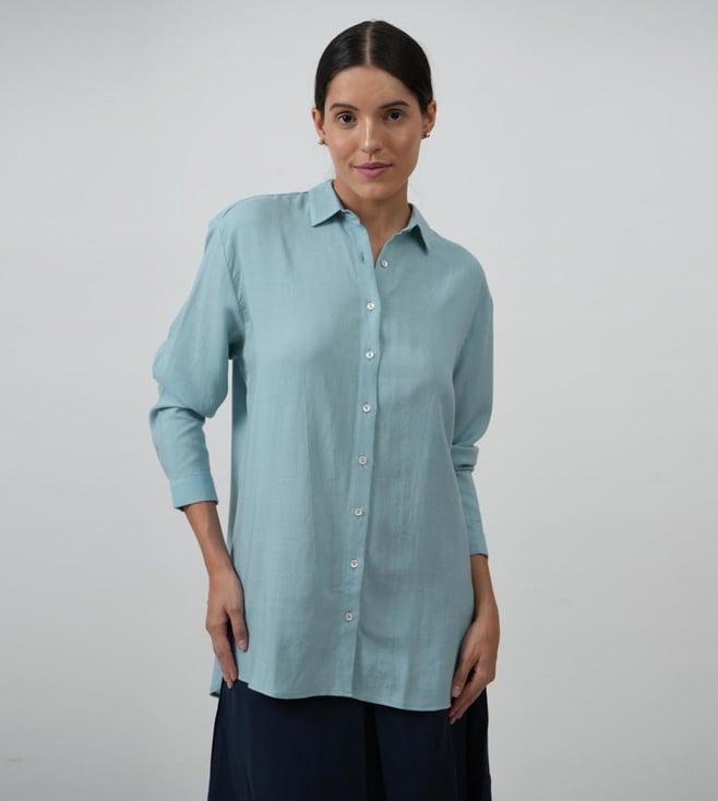 saltpetre elegant blue shirt in tencel