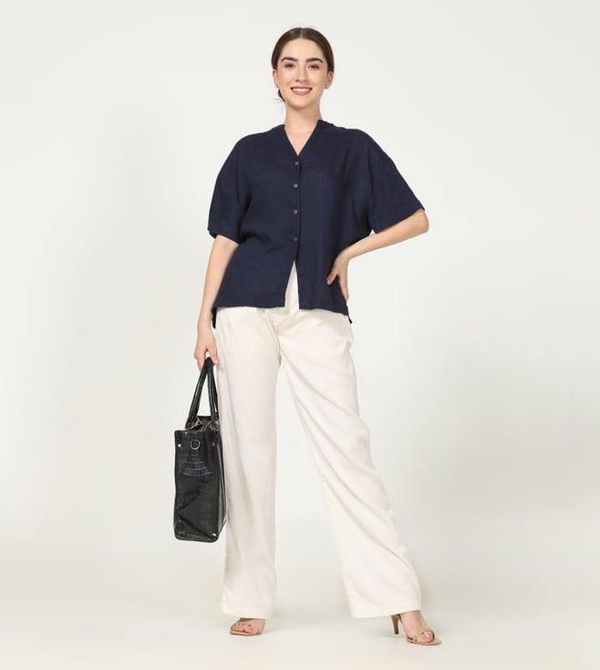 saltpetre elegant navy and off white co-ord set in organic cotton