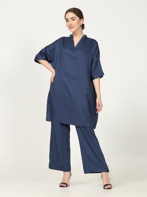 saltpetre elegant navy co-ord set in tencel