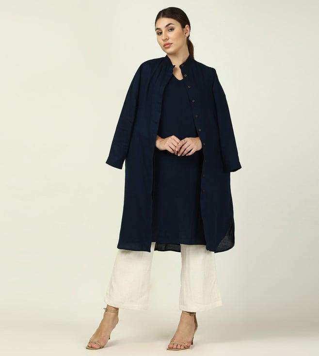 saltpetre elegant navy long shirt and dress with trouser 3 piece co-ord set