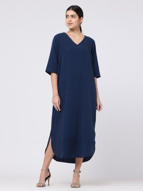 saltpetre elegant navy maxi dress in tencel