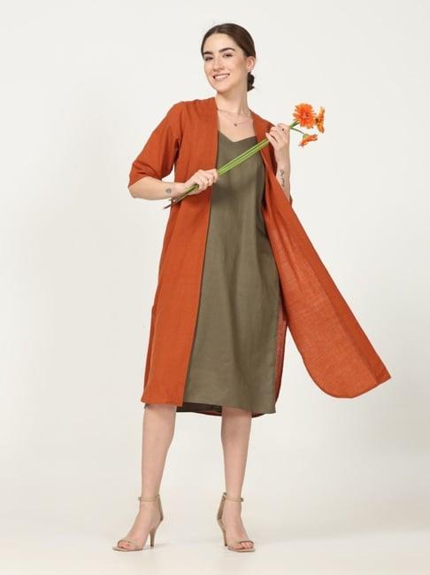 saltpetre elegant olive and orange co-ord set in tencel