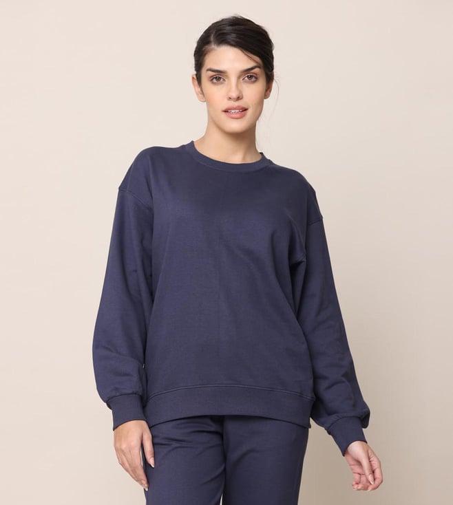 saltpetre elegant organic cotton balloon sleeve navy blue sweatshirt
