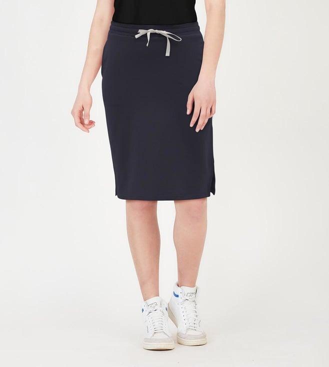 saltpetre elegant organic cotton navy blue pencil skirt