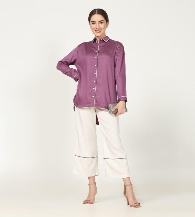 saltpetre elegant purple and off white co-ord set in tencel