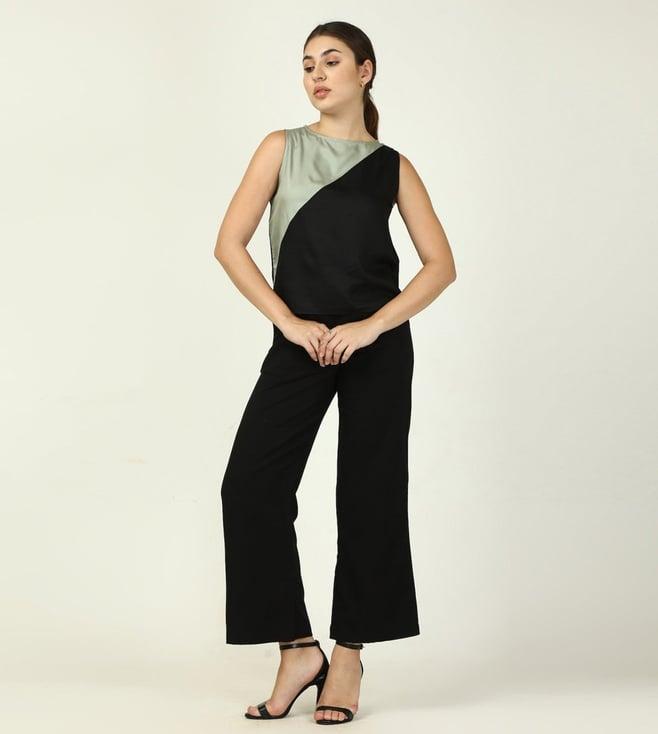 saltpetre elegant tencel black colorblock top and wide leg trouser co-ord set