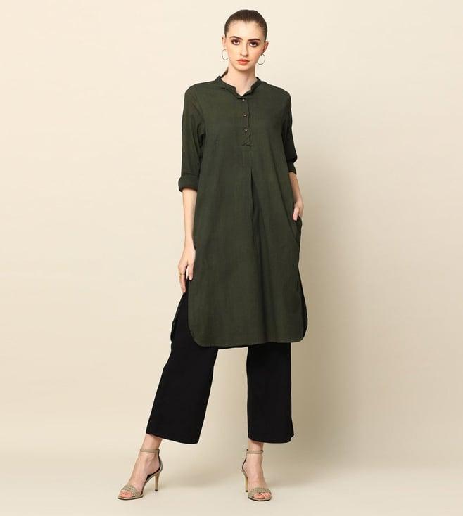 saltpetre elegant tencel olive tunic and black trouser co-ord set