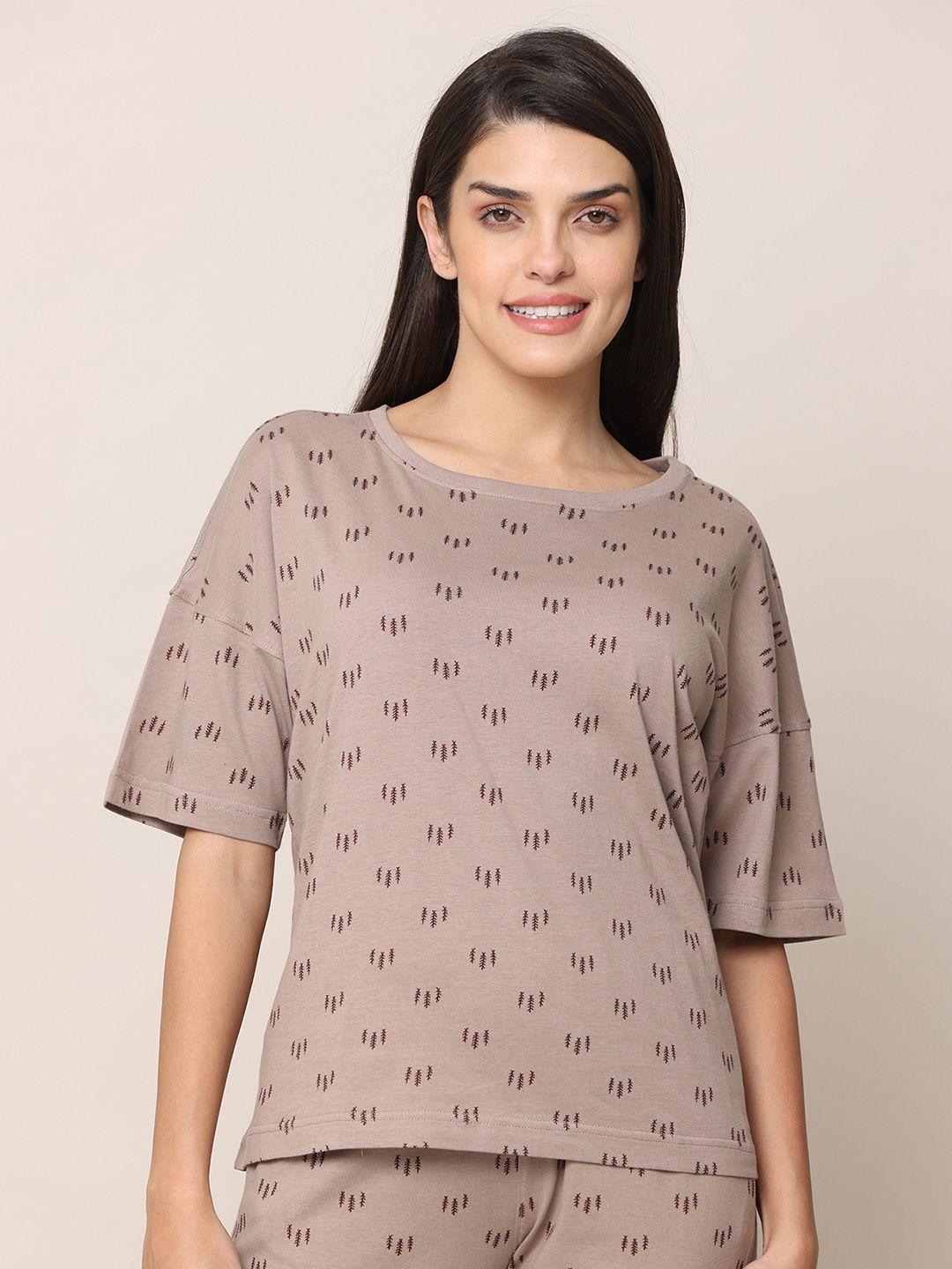 saltpetre geometric printed round neck drop-shoulder organic cotton oversized t-shirt
