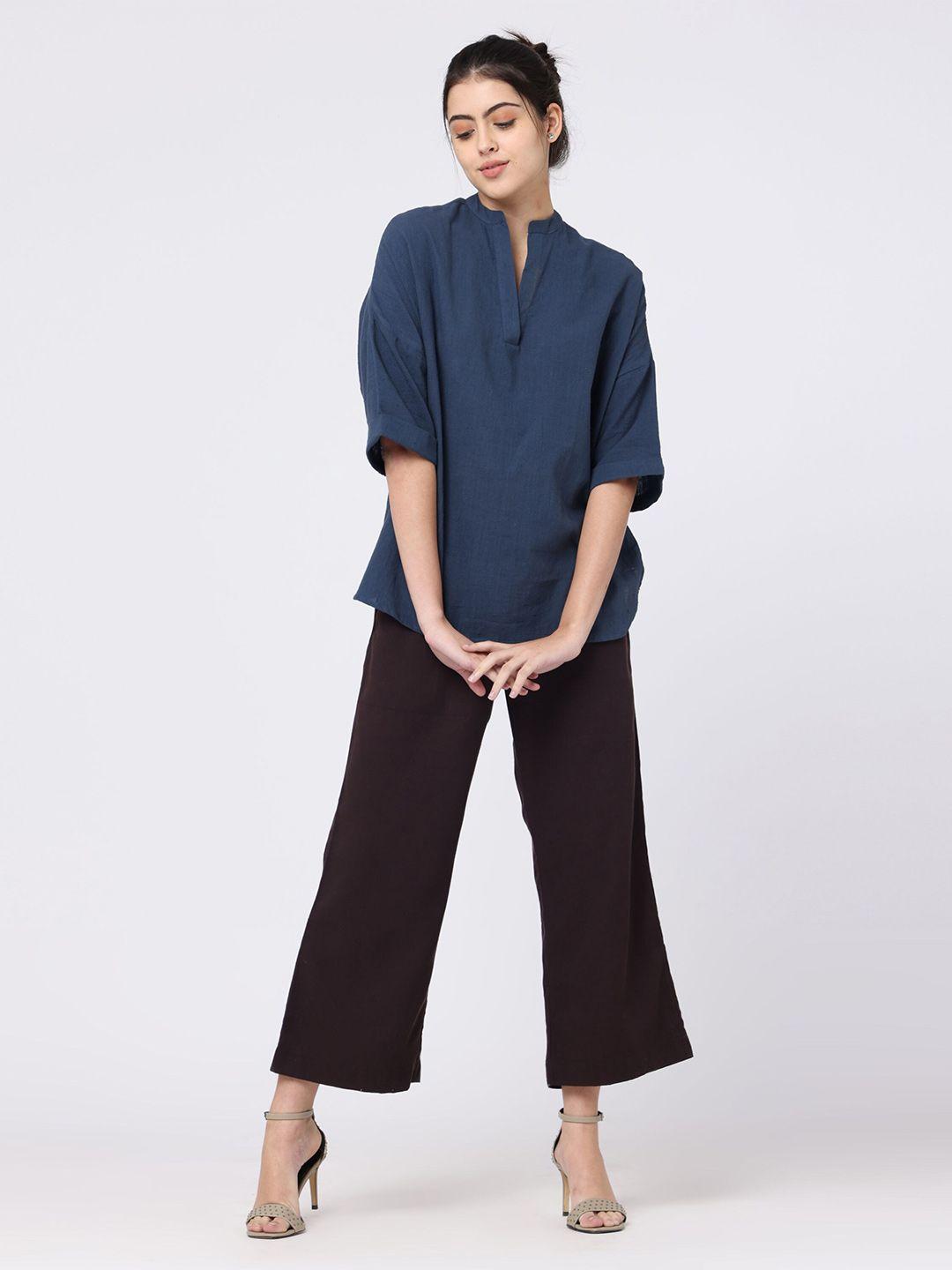 saltpetre mandarin collar organic cotton top with trousers