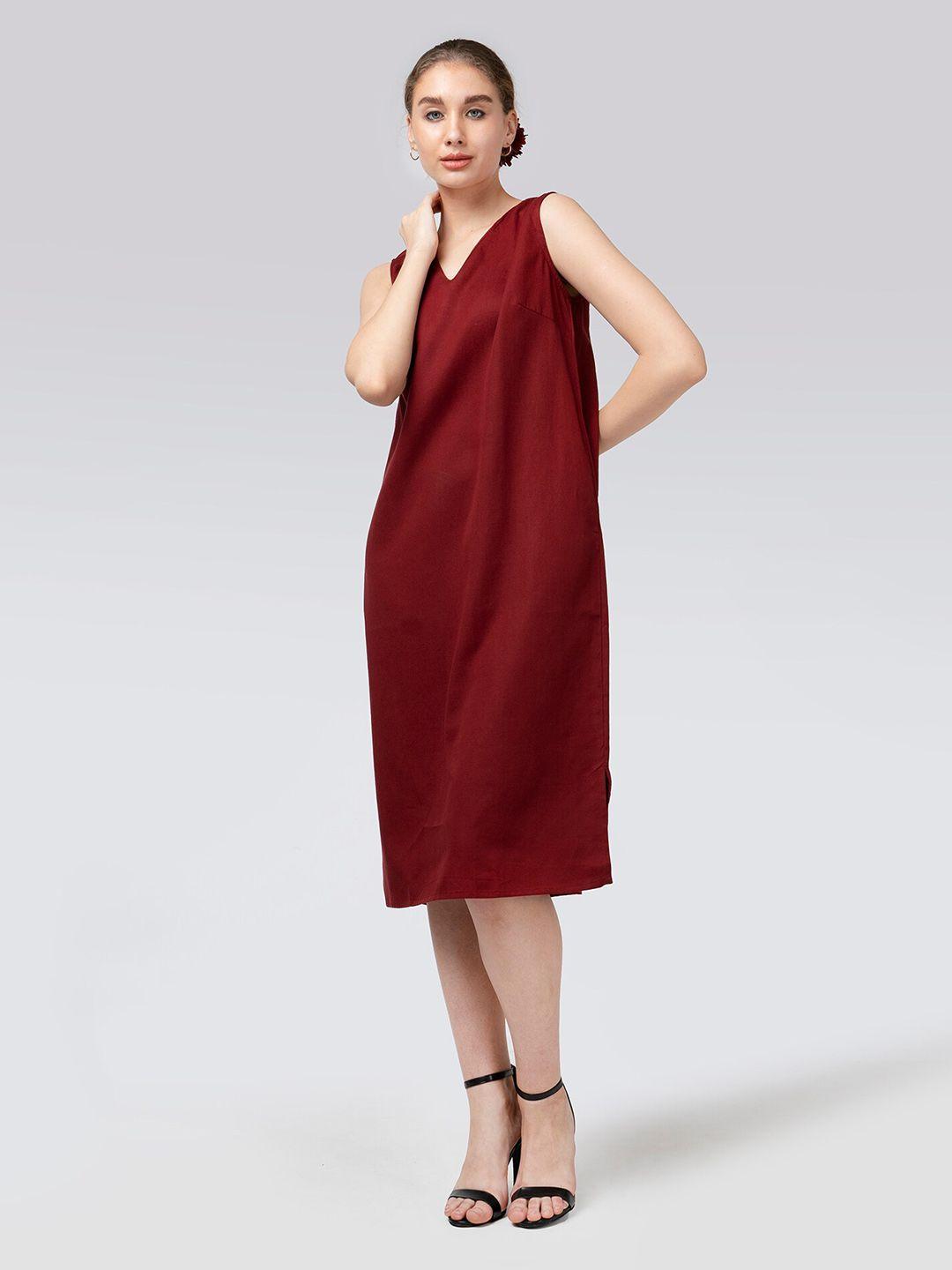 saltpetre maroon midi sleeveless shift dress