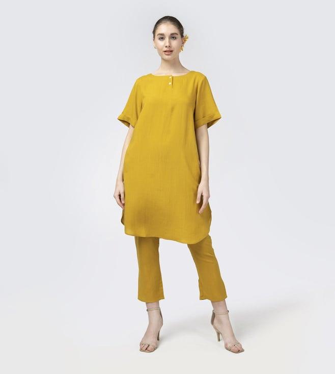 saltpetre mustard summer essentials elegant tunic and pant co-ord set in tencel