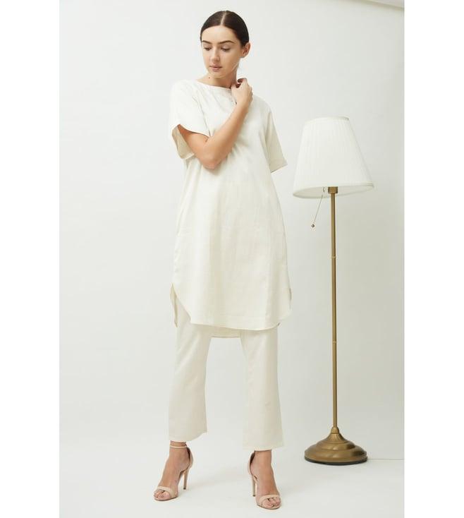 saltpetre off white boatneck tunic and narrow pant