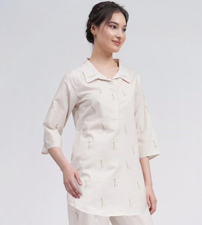 saltpetre organic cotton block print cream collar tunic