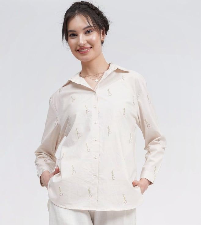 saltpetre organic cotton block printed classic cream shirt