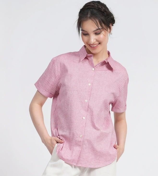 saltpetre organic cotton checkered pink half sleeve shirt