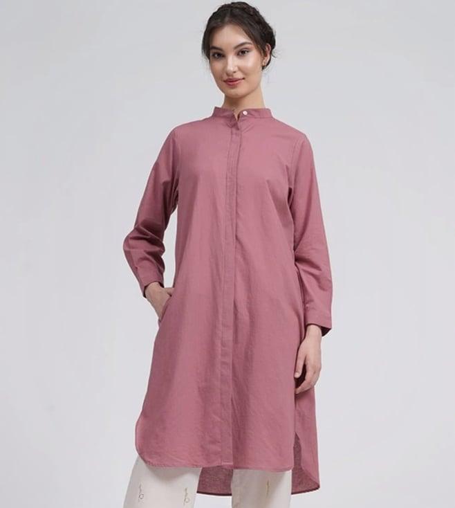 saltpetre organic cotton solid pink button down shirt tunic