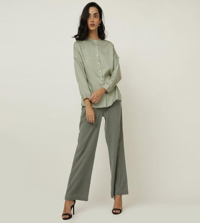 saltpetre sage green uncollared shirt