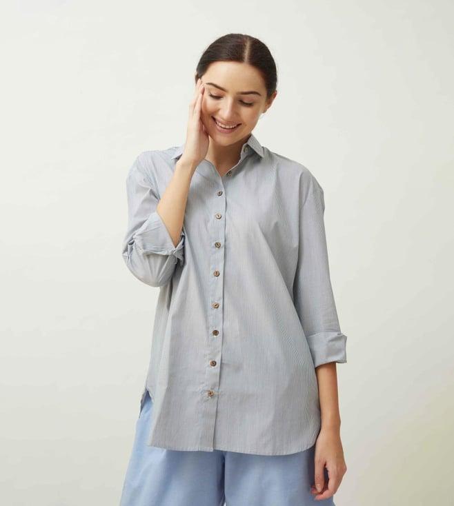 saltpetre sustainable organic jessica shirt - blue stripe