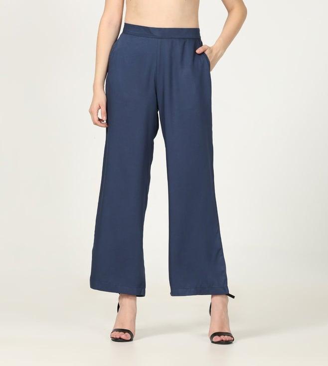 saltpetre timeless navy trousers in tencel