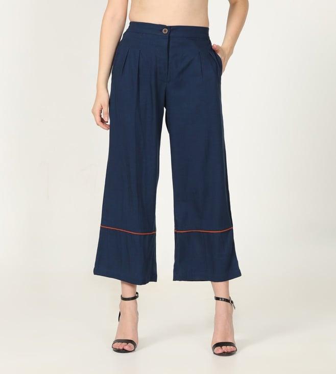 saltpetre timeless navy trousers with piping in organic cotton