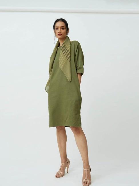 saltpetre timeless olive sack dress in tencel