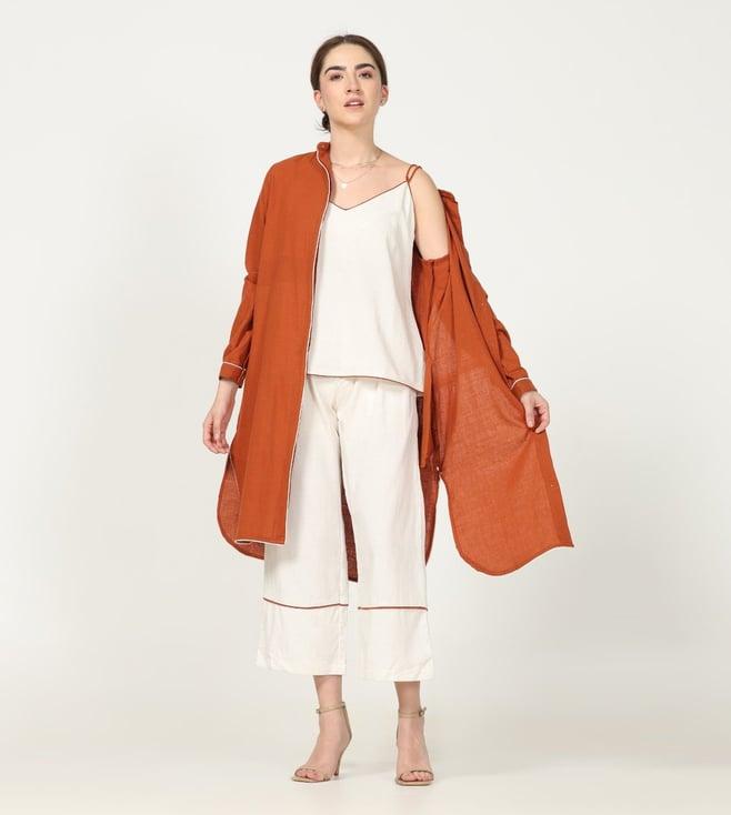 saltpetre timeless oragne and off white co-ord set in organic cotton