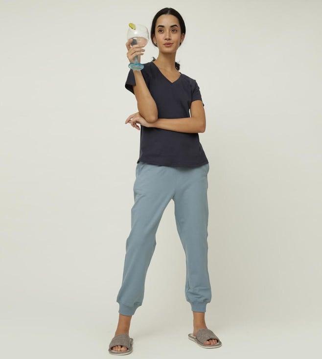 saltpetre timeless organic cotton navy t-shirt and ribbed jogger co-ord set