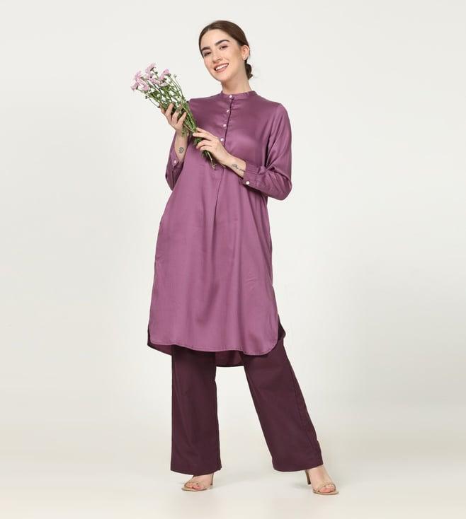 saltpetre timeless purple and coffee co-ord set in tencel