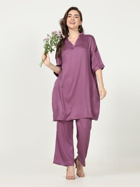 saltpetre timeless purple co-ord set in tencel