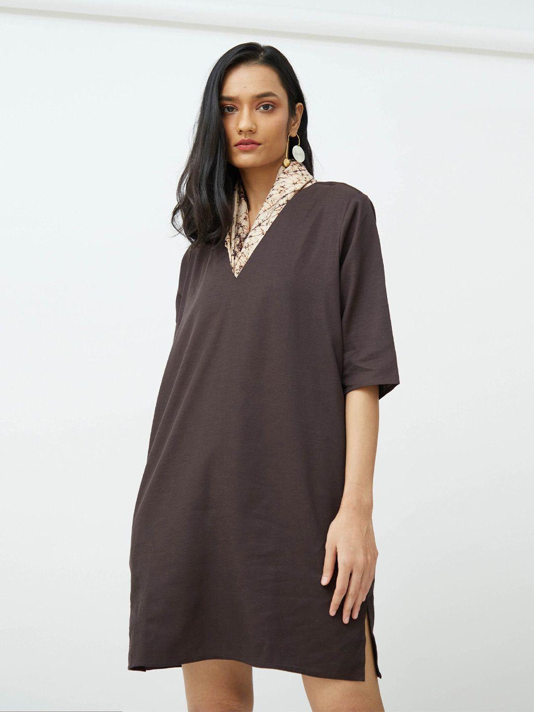 saltpetre v-neck cotton above knee a-line dress