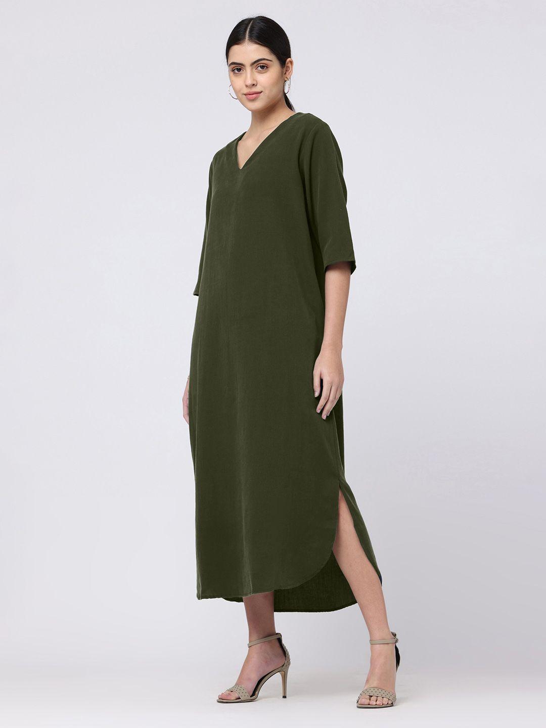 saltpetre v-neck cotton maxi a-line dress