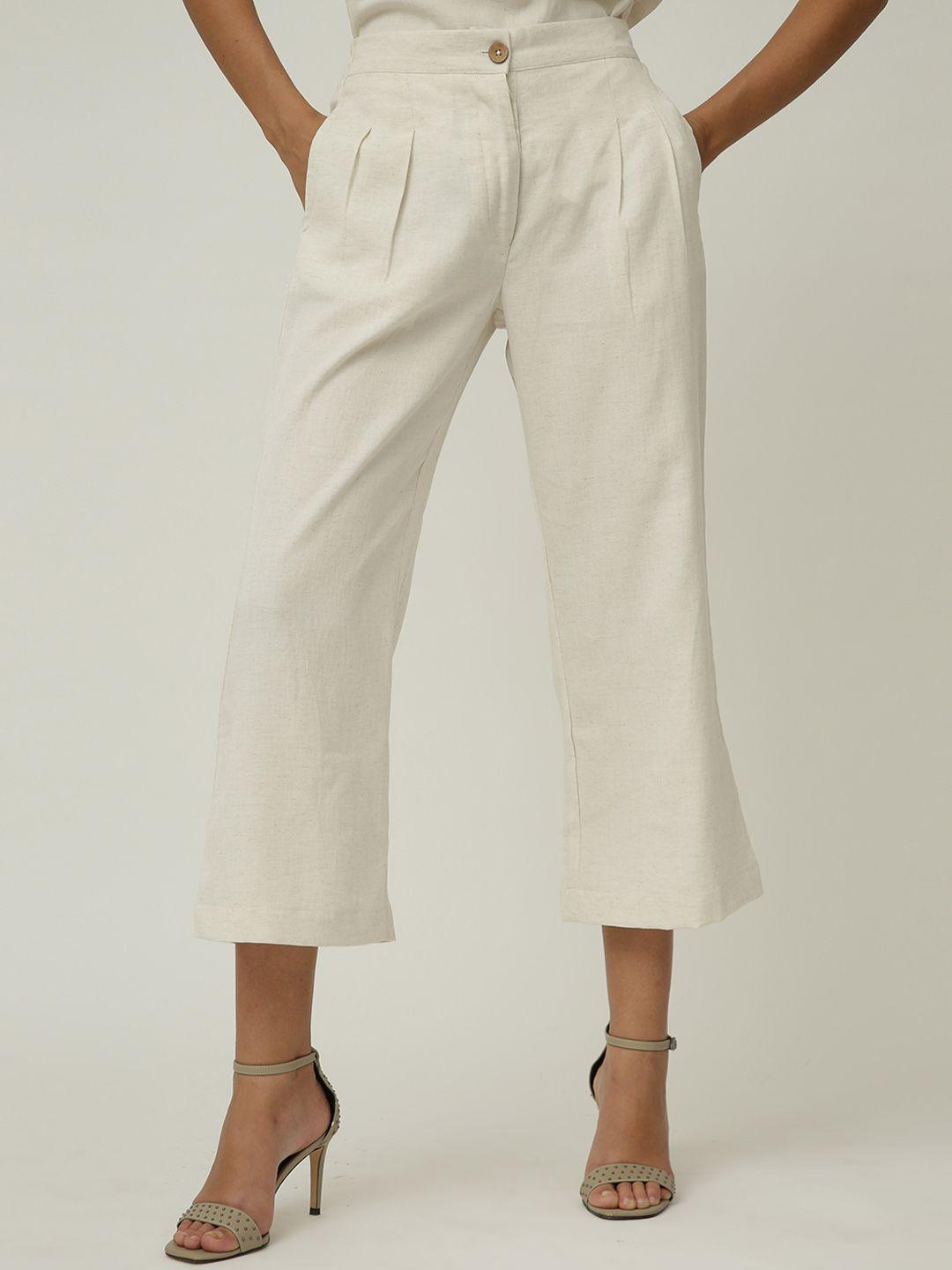 saltpetre women classic wide leg  cotton tencel pleated trouser
