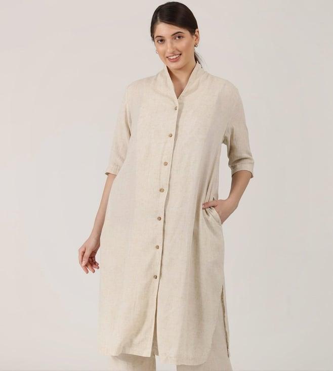 saltpetre women linen solid beige long shirt tunic