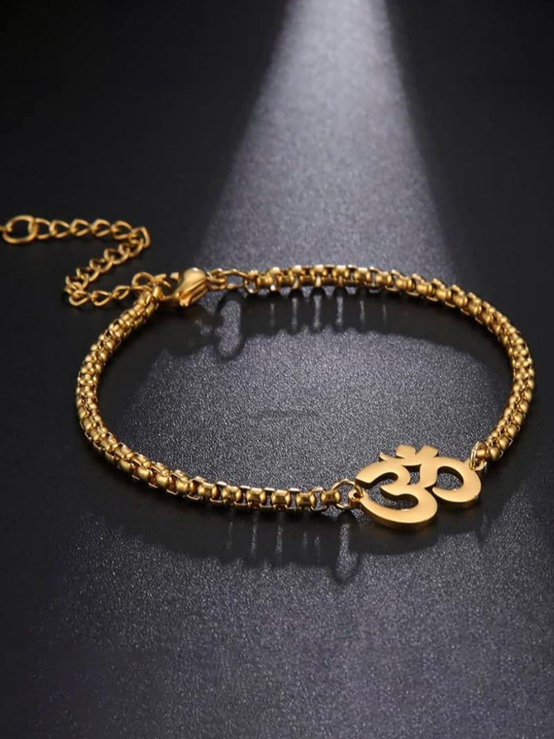 salty men 18k gold-plated om charm link bracelet