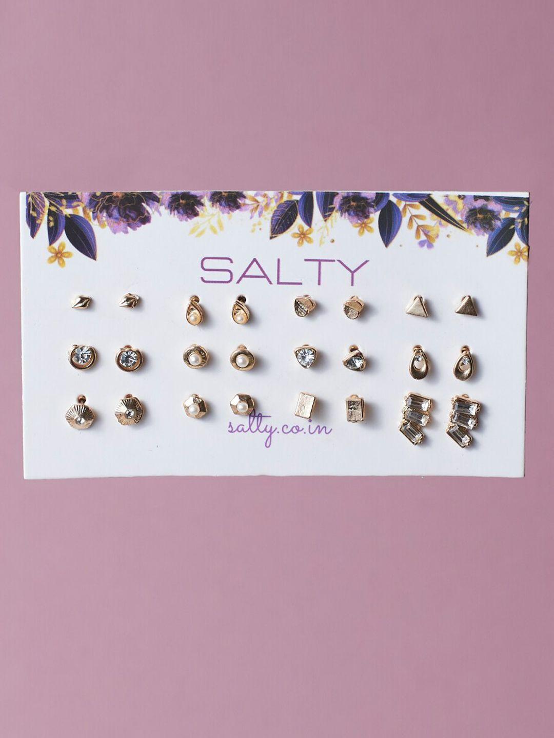 salty set of 12 stones studded & beaded stud earrings