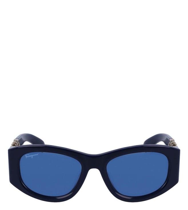 salvatore ferragamo sf108241453s blue uv protected oval sunglasses for women