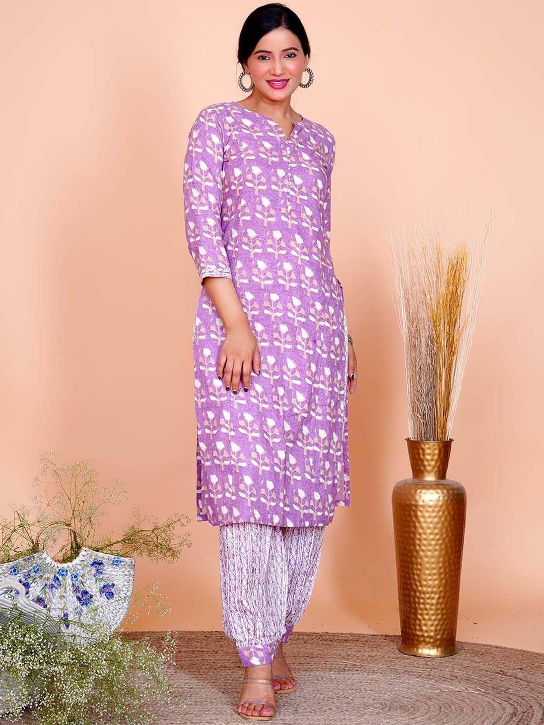 salvia sky women ethnic motifs printed regular pure cotton kurta with salwar