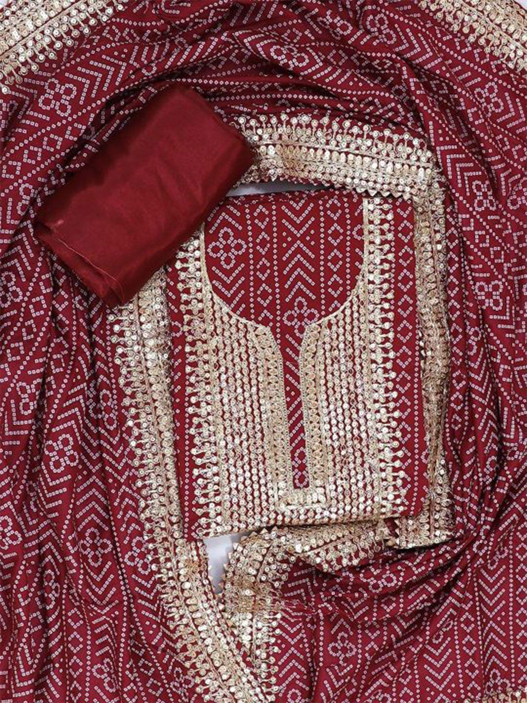 salwar studio bandhani printed gotta patti pure cotton unstitched dress material