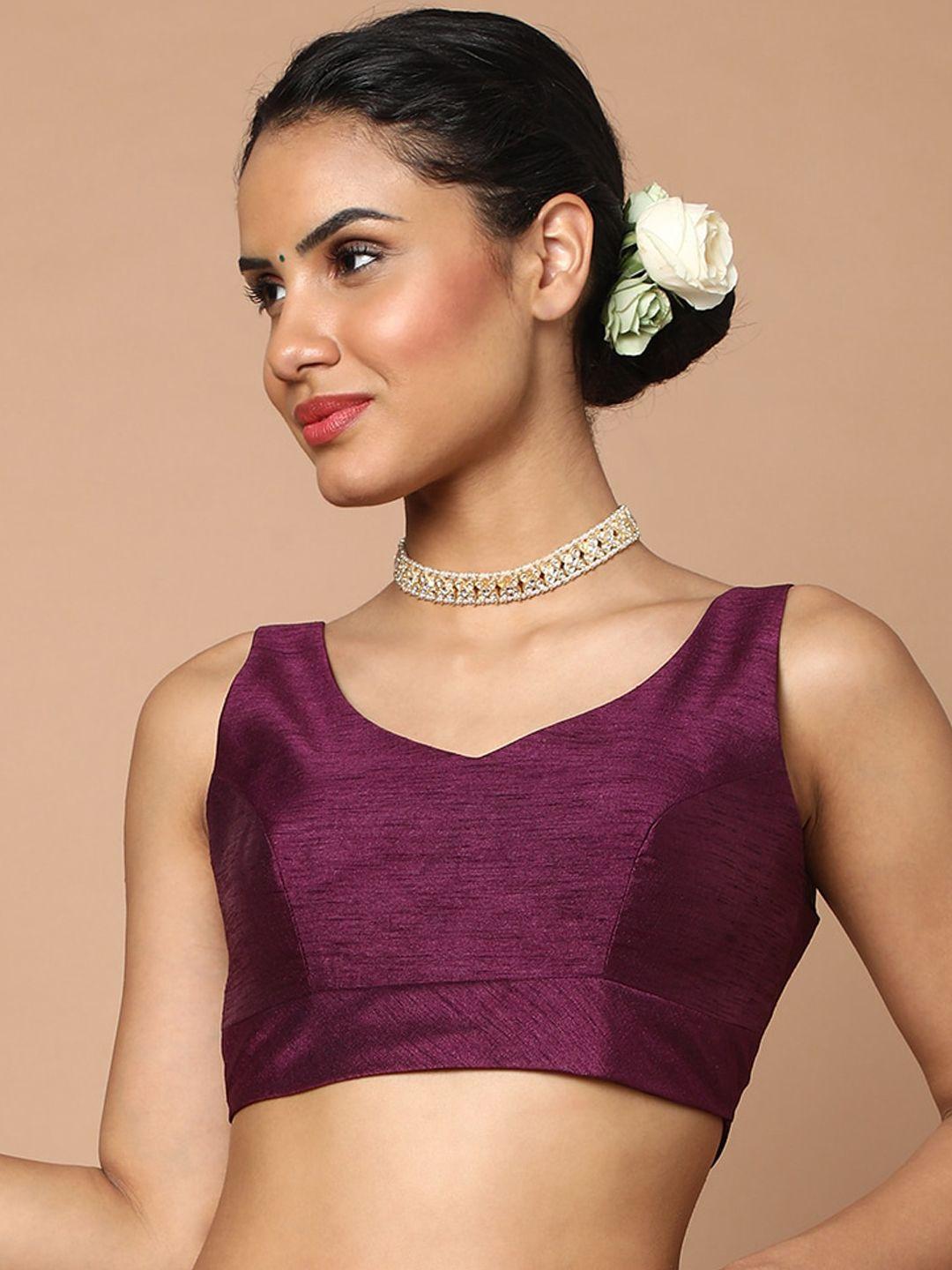 salwar studio burgundy sleeveless saree blouse