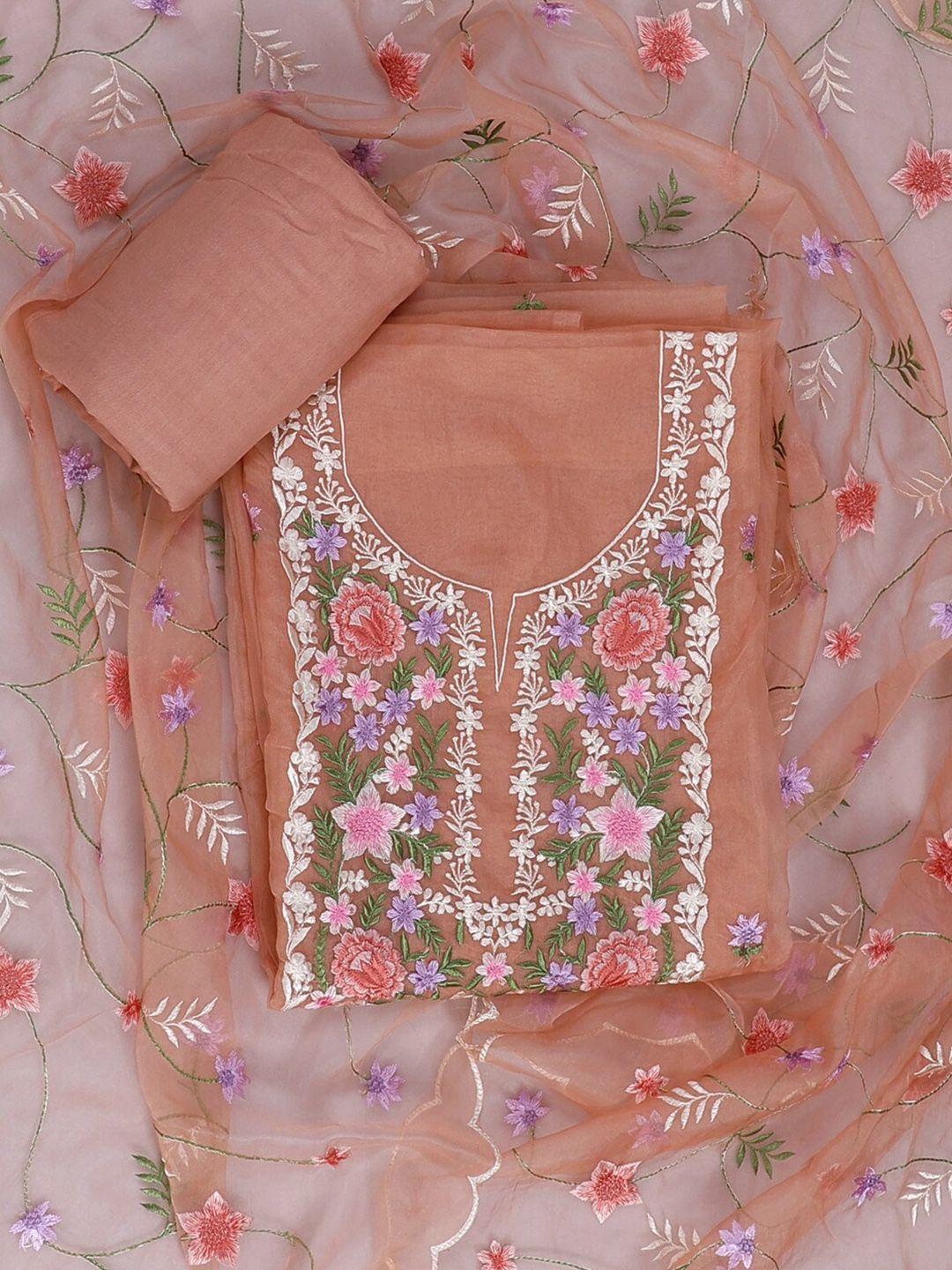 salwar studio floral embrodered organza unstitched dress material