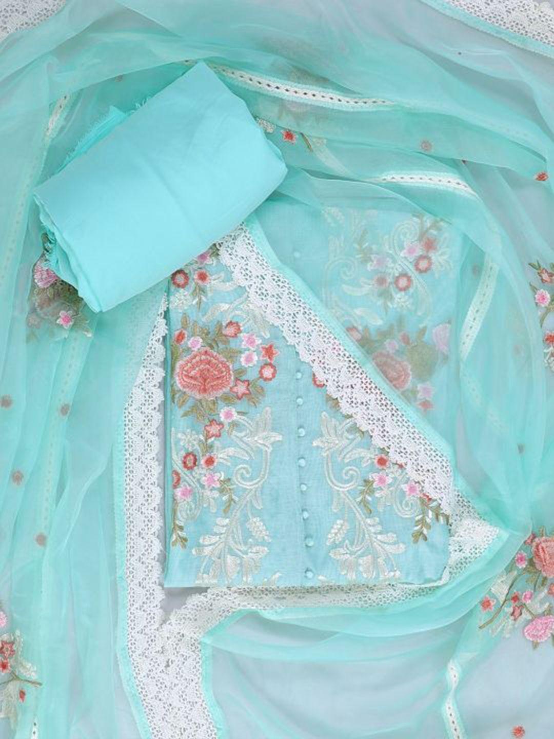 salwar studio floral embroidered unstitched dress material