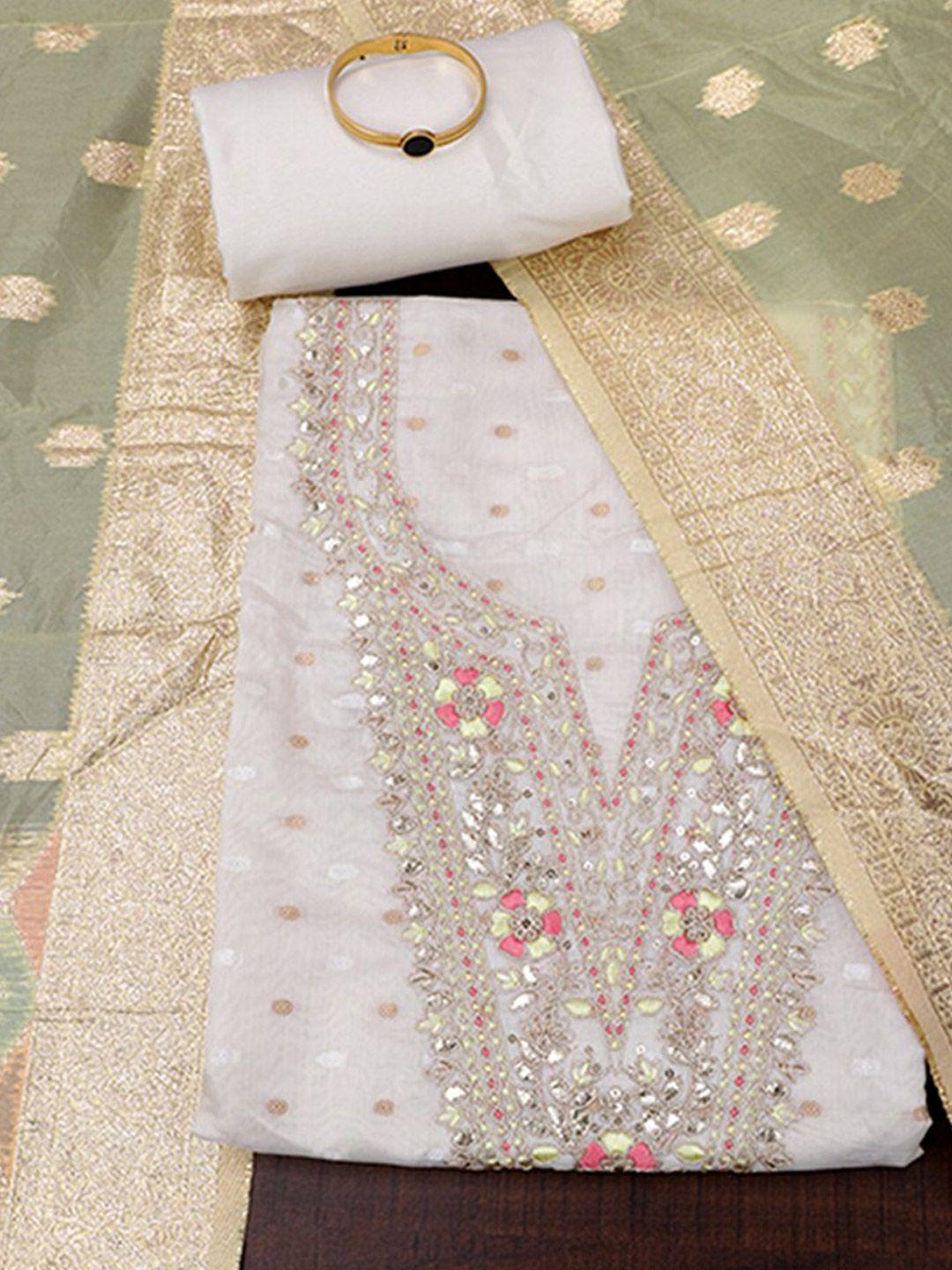 salwar studio off floral embroidered unstitched tissue dress material