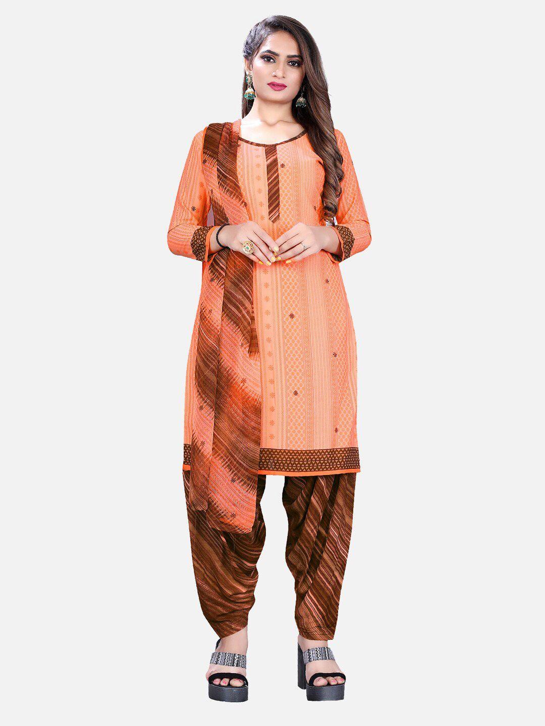 salwar studio orange & brown printed unstitched dress material