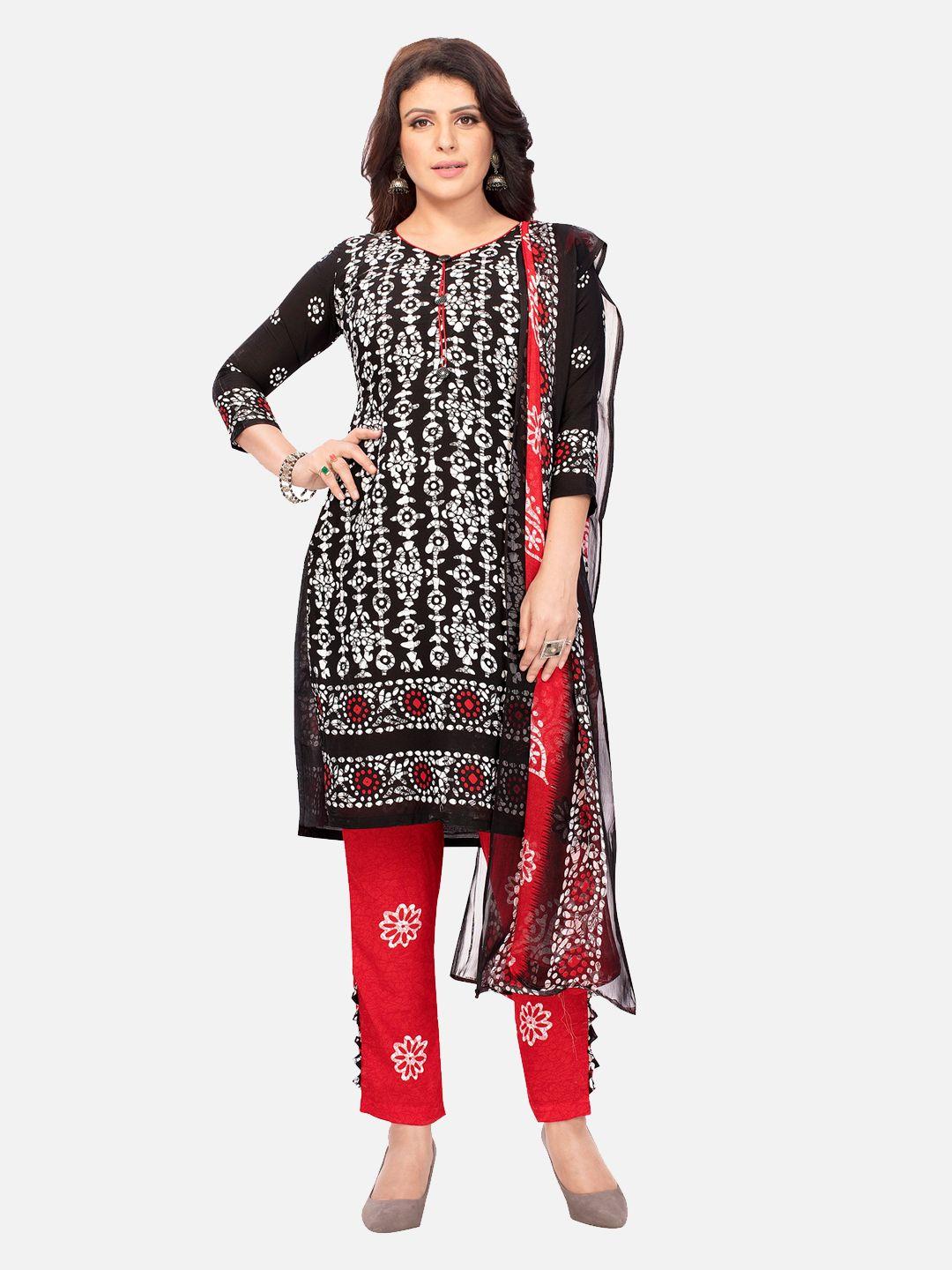 salwar studio women black & red printed unstitched dress material