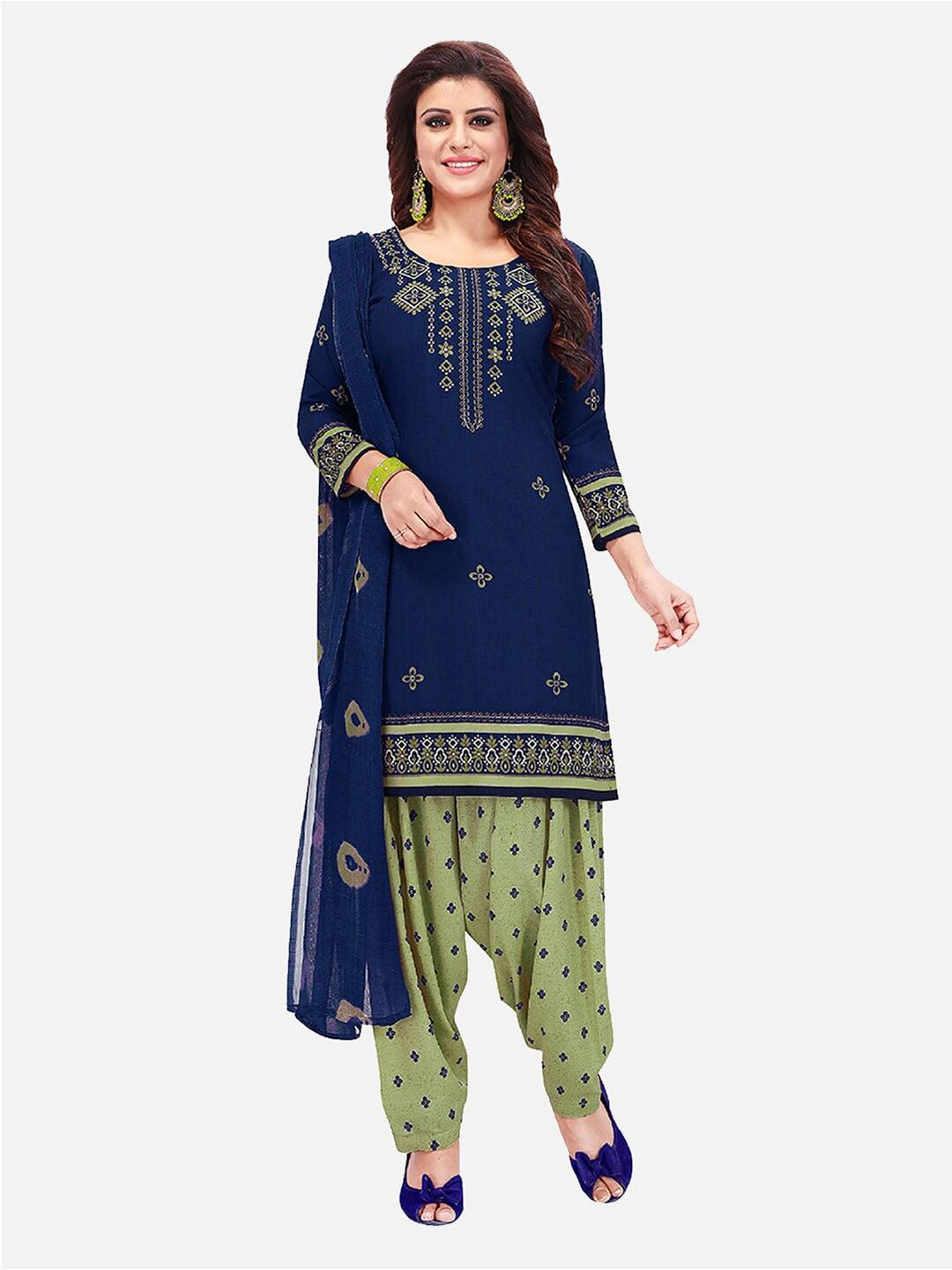 salwar studio women blue & green printed unstitched dress material