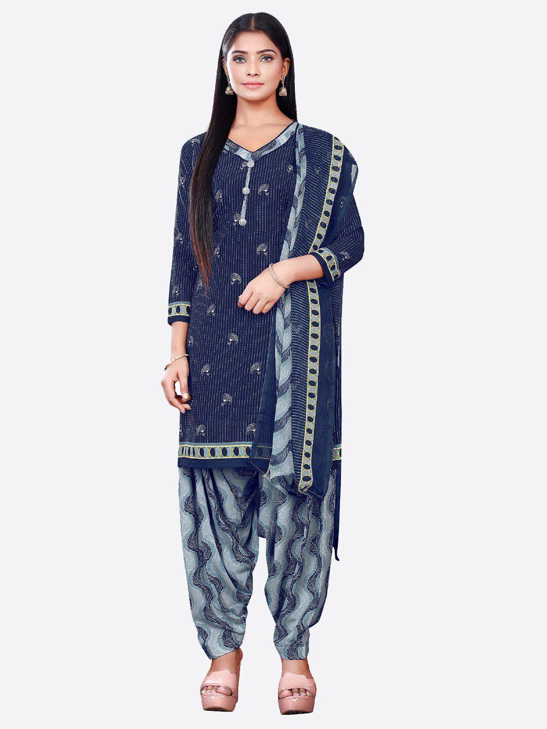 salwar studio women blue & grey printed unstitched dress material